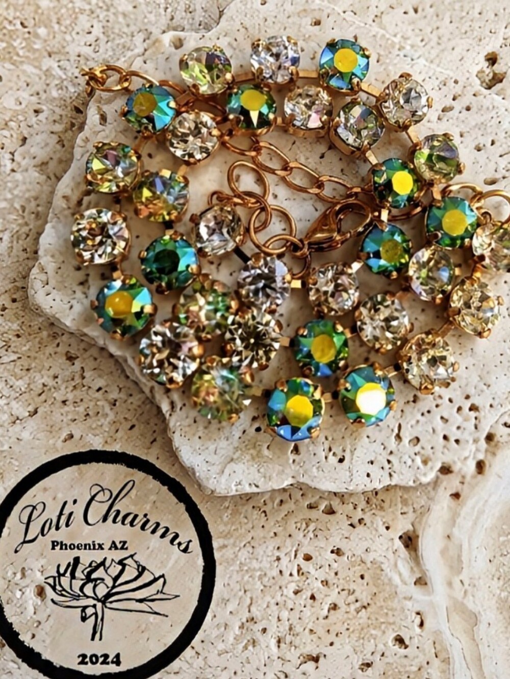 Icy Peridot Green AB In Swarovski Crystal Necklace In Gold Plated